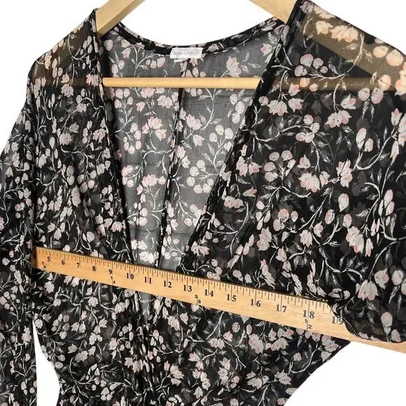 Poupette St Barth M Sheer Ilona Maxi Wrap Dress 100% Silk Long Sleeve Black NEW! - Picture 7 of 11